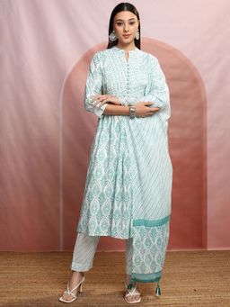 VISHUDH - Women Turquoise Printed Kurta with Pant & Dupatta (Set of 3)
