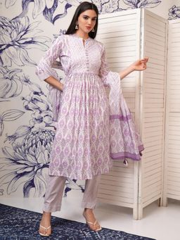 VISHUDH - Women Purple Printed Kurta with Pant & Dupatta (Set of 3)