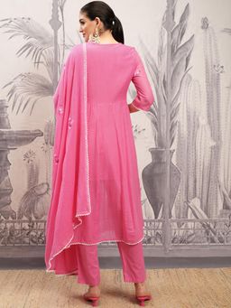 VISHUDH - Women Pink Floral Kurta with Pant & Dupatta (Set of 3)