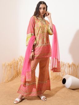 VISHUDH - Women Multi-Color Printed Kurti with Palazzo & Dupatta (Set of 3)