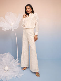 RSVP by Nykaa Fashion - Cream Sequin High Waist Straight Pants