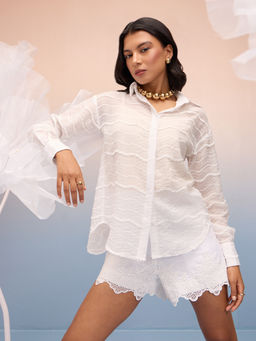 RSVP by Nykaa Fashion - White Embroidered Full Sleeves Oversized Shirt