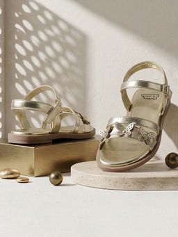 Bubblegummers - Girls Gold Sandals Featuring Soft Straps and Decorative Elements