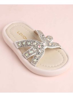 KIDLINGSS - GIrls Beads and Pearl Applique Slip On Sandals- White