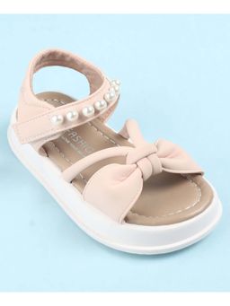 KIDLINGSS - Girls Pearl Embellished Bow Designed Velcro Sandals - Pink