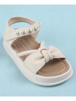 KIDLINGSS - Girls Pearl Embellished Bow Designed Velcro Sandals - Off Whie
