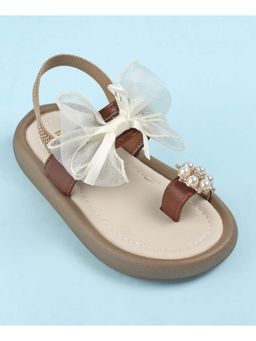 KIDLINGSS - Girls Bow Applique Elastic Sandals - Brown