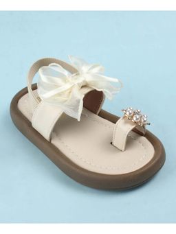 KIDLINGSS - Girls Bow Applique Elastic Sandals - Off White