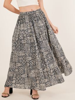 Brownverse - Pure Cotton Women Printed Full Length Grey Skirt