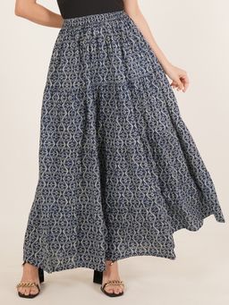 Brownverse - Pure Cotton Women Printed Full Length Blue Skirt