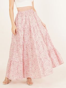 Brownverse - Pure Cotton Women Printed Full Length Pink Skirt