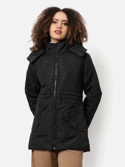 PINACOLADA - Women Black Hooded Puffer Bomber Jacket