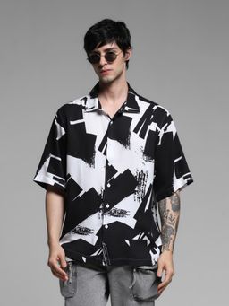 Jack & Jones - Mens Black Printed Oversized Fit Shirt