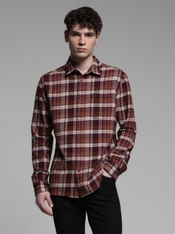 Jack & Jones - Mens Maroon Checks Regular Fit Shirt