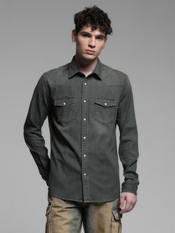 Jack & Jones - Mens Green Solid Regular Fit Shirt