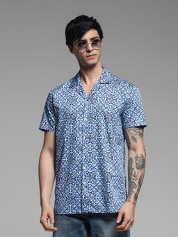 Jack & Jones - Mens Blue Printed Comfort Fit Shirt