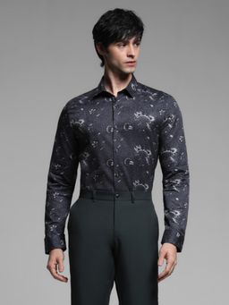 Jack & Jones - Mens Charcoal Floral Print Slim Fit Shirt