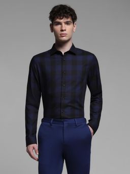 Jack & Jones - Mens Navy Blue Checks Slim Fit Shirt