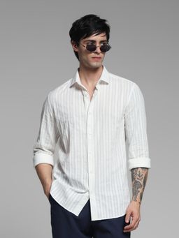 Jack & Jones - Mens White Self Design Slim Fit Shirt