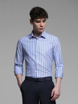 Jack & Jones - Mens Blue Cotton Stripes Slim Fit Shirt