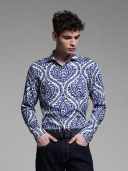 Jack & Jones - Mens Blue Printed Slim Fit Shirt