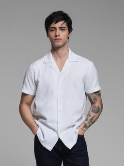 Jack & Jones - Mens White Self Design Comfort Fit Shirt