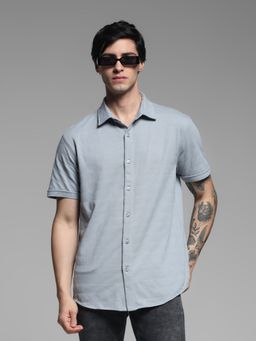 Jack & Jones - Mens Grey Textured Slim Fit Shirt