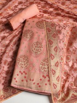 MEENA BAZAAR - Womens Woven Chanderi Unstitched Pink Kurta with Pant and Dupatta