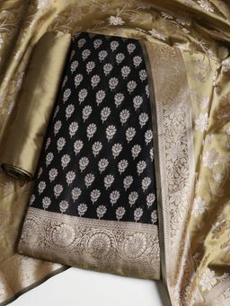 MEENA BAZAAR - Woven Chanderi Unstitched Black Kurta with Pant and Dupatta