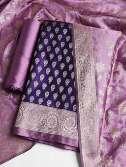 MEENA BAZAAR - Women Woven Chanderi Unstitched Purple Kurta with Pant and Dupatta