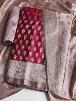 MEENA BAZAAR - Women's Woven Chanderi Unstitched Pink Kurta with Pant and Dupatta