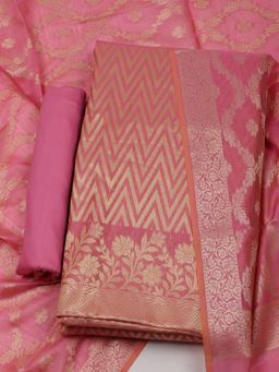 MEENA BAZAAR - Geometric Printed Chanderi Unstitched Pink Kurta with Pant and Dupatta