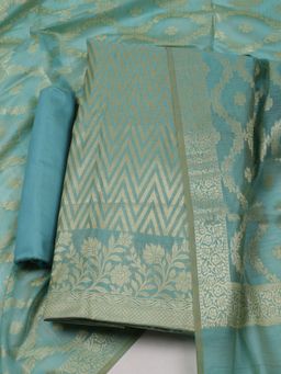 MEENA BAZAAR - Geometric Printed Chanderi Unstitched Blue Kurta with Pant and Dupatta