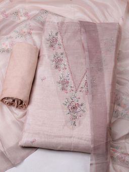 MEENA BAZAAR - Embroidered Art Silk Unstitched Peach Kurta with Pant and Dupatta