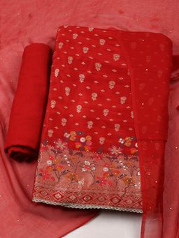 MEENA BAZAAR - Women Woven Chanderi Unstitched Maroon Kurta with Pant and Dupatta