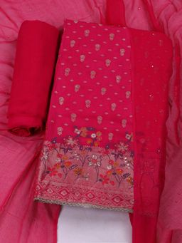 MEENA BAZAAR - Women's Woven Chanderi Unstitched Pink Kurta with Pant and Dupatta