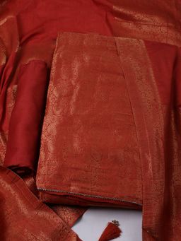 MEENA BAZAAR - Women Woven Chanderi Red Unstitched Kurta with Pant and Dupatta