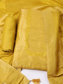 MEENA BAZAAR - Woven Chanderi Unstitched Mustard Kurta with Pant and Dupatta