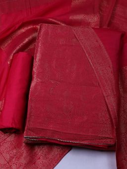 MEENA BAZAAR - Women's Woven Chanderi Pink Unstitched Kurta with Pant and Dupatta