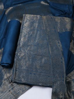 MEENA BAZAAR - Woven Chanderi Unstitched Blue Kurta with Pant and Dupatta