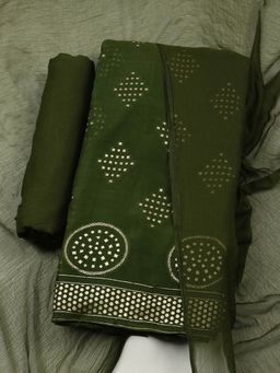 MEENA BAZAAR - Womens Woven Chanderi Unstitched Green Kurta with Pant and Dupatta
