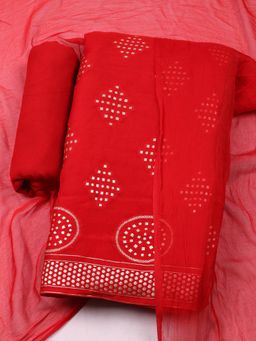 MEENA BAZAAR - Womens Woven Chanderi Unstitched Red Kurta with Pant and Dupatta