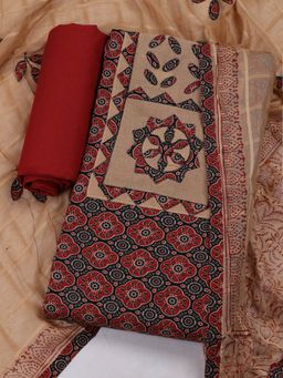 MEENA BAZAAR - Printed Cotton Unstitched Black Kurta with Pant and Dupatta