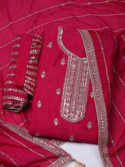 MEENA BAZAAR - Embroidered Chinon Unstitched Pink Kurta with Pant and Dupatta