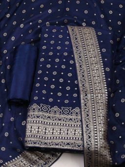 MEENA BAZAAR - Embroidered Art Silk Unstitched Blue Kurta with Pant and Dupatta