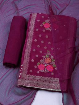 MEENA BAZAAR - Woven Chanderi Unstitched Purple Kurta with Pant and Dupatta