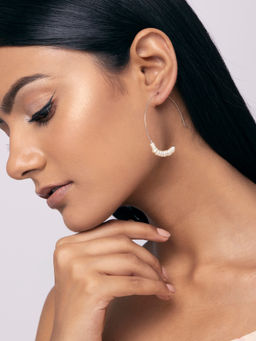 Indya - White Multi Pearl Semi Hoop Earrings