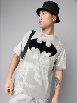 Free Authority - Grey Batman Graphic Printed Oversized T-Shirt for Men