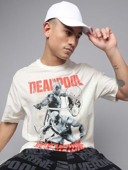 Free Authority - Off White Deadpool and Wolverine Graphic Printed Oversized T-Shirt for Men