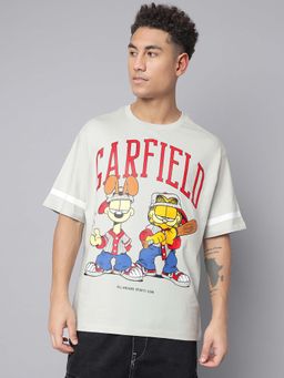 Free Authority - Grey Garfield Graphic Printed Oversized T-Shirt for Men
